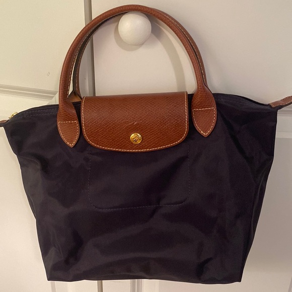 Longchamp Dark Tote with Rich Brown Handles - Picture 1 of 7